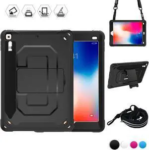 For iPad 6th iPad 5th Generation Case New iPad 9.7 Inch 2018 / 2017 Case Heavy Duty Shockproof Protective Case Cover with Stand / Elastic iPad Pencil Pocket / Expandable Storage Pouch / Shoulder Strap