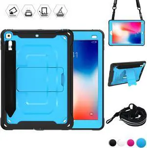 For iPad 6th iPad 5th Generation Case New iPad 9.7 Inch 2018 / 2017 Case Heavy Duty Shockproof Protective Case Cover with Stand / Elastic iPad Pencil Pocket / Expandable Storage Pouch / Shoulder Strap