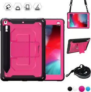 For iPad 6th iPad 5th Generation Case New iPad 9.7 Inch 2018 / 2017 Case Heavy Duty Shockproof Protective Case Cover with Stand / Elastic iPad Pencil Pocket / Expandable Storage Pouch / Shoulder Strap