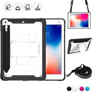 For iPad 6th iPad 5th Generation Case New iPad 9.7 Inch 2018 / 2017 Case Heavy Duty Shockproof Protective Case Cover with Stand / Elastic iPad Pencil Pocket / Expandable Storage Pouch / Shoulder Strap