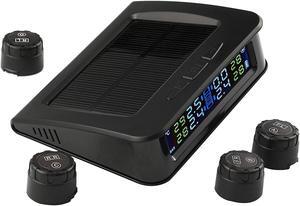 TPMS Solar Power Universal Wireless Tire Pressure Monitoring System with 4 External Sensors to Monitor and Display the Pressure and Temperature of 4 Tires in Real-time