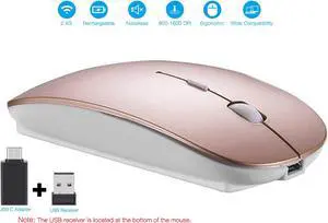 Rechargeable Wireless Mouse Werleo 2.4Ghz Slim Noiseless Mute Silent Click Optical Mouse Mice with USB Receiver Type C for Laptop Desktop Tablet Notebook PC Computer MacBook
