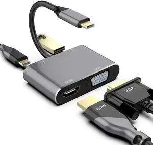 USB C to 4K HDMI VGA Adapter Converter Werleo 4-in-1 Hub USB 3.0 OTG Charging Power PD Port Compatible for MacBook Pro / Dell XPS / Samsung Galaxy