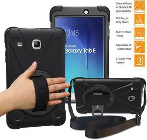 Werleo Samsung Galaxy Tab E 8.0 T377 Case Armor Rugged Sturdy Shockproof Heavy Duty Durable Protective Cover with Stand / Hand Strap / Shoulder Strap for SM-T377A/ SM-T377V/ SM-T377P