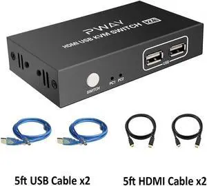 Kvm Switch 2 Port HDMI,Ultra HD 4k@30Hz with USB and HDMI Cables,Supports Auto-Match,EDID,Hot-key Switch,Compatible with System Win Vista,Win 7,Win 8.1,Win 10,Mac Os X or Greater,Linux,Unix and Others