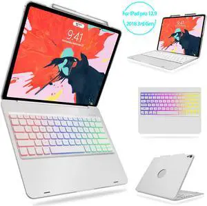iPad Pro 12.9 Keyboard Case 2018 3rd Gen Werleo Protective Ultra Slim Hard Shell Folio Stand Smart Cover with Multicolor Backlit Wireless Bluetooth Keyboard for iPad Pro 12.9 2018