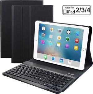 Werleo Keyboard Case for Apple iPad 2 3 4 Folding Leather Folio Cover with Removable Bluetooth Keyboard for iPad 2 iPad 3 iPad 4 Tablet Black