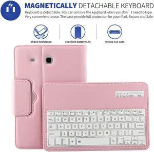 Detachable Keyboard Case for Samsung Galaxy Tab E SM-T560 9.6 Tablet Slim Leather Magnetic Removable Wireless Bluetooth Keyboard Smart Cover Protective Stand Book Folio Multiple Angle