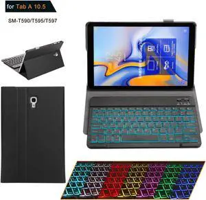 Samsung Galaxy Tab A 10.5 Keyboard Case - 2018 Model SM-T590 / T595 / T597 - Slim PU Leather Cover  - Removable Bluetooth Wireless Keyboard - Ultra Thin & Light - S Pen Holder