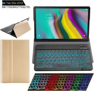 Samsung Galaxy Tab S5e 2019 Case with Keyboard 7 Colors Backlight Ultra Thin PU Leather Slim Folio Stand Cover Removable Wireless Bluetooth Backlit Keyboard Case for Galaxy Tab S5e T720 T725 10.5 inch