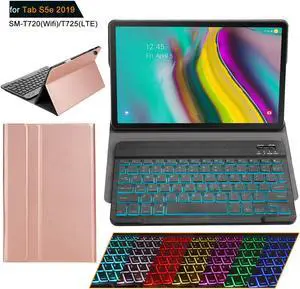 Samsung Galaxy Tab S5e 2019 Case with Keyboard 7 Colors Backlight Ultra Thin PU Leather Slim Folio Stand Cover Removable Wireless Bluetooth Backlit Keyboard Case for Galaxy Tab S5e T720 T725 10.5 inch
