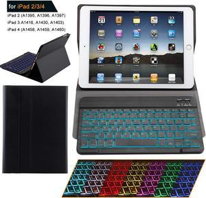 iPad 2 iPad 3 iPad 4 Keyboard Case with Backlight Thin Lightweight PU Leather Removable Wireless Bluetooth Backlit Keyboard Slim Folio Cover Soft Protection for Apple iPad 2nd 3rd 4th Generation