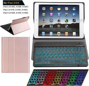 iPad 2 iPad 3 iPad 4 Keyboard Case with Backlight Thin Lightweight PU Leather Removable Wireless Bluetooth Backlit Keyboard Slim Folio Cover Soft Protection for Apple iPad 2nd 3rd 4th Generation