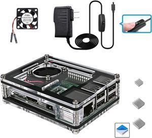 Werleo Raspberry Pi 3 B+ Case with Fan Cooling and 3× Heat-Sinks 5V 2.5A Power Supply with On Off Switch Cable for RPi 3 B+ / 3B / 2b