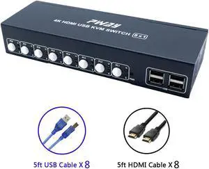 Werleo KVM Switch HDMI 8 Port with 4K Ultra HD 1080P 3D Supports Windows 2000 / XP  /Vista Linux and Mac for PC Monitor Keyboard Mouse DVR NVR