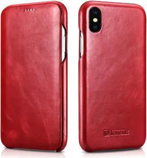 WERLEO iPhone Xs MAX Leather Case Genuine Vintage Leather Flip Folio Opening Cover in Curved Edge Design Slim Thin Side Open Case for iPhone Xs MAX 6.5 Inch