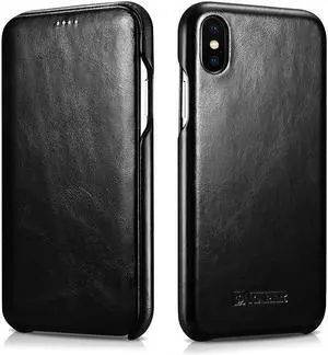 WERLEO iPhone Xs MAX Leather Case Genuine Vintage Leather Flip Folio Opening Cover in Curved Edge Design Slim Thin Side Open Case for iPhone Xs MAX 6.5 Inch