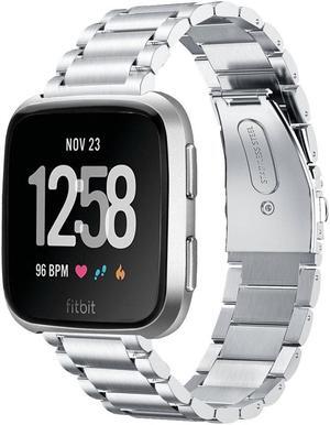 Werleo Metal Band Compatible with Fitbit Versa Bands Men Black Solid Stainless Steel Versa Special Edition Strap Business Bracelet for Fitbit Versa / Special Edition / Lite Edition Smartwatch