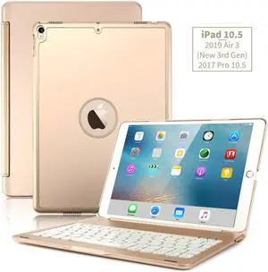New iPad Air 2019 3rd Generation 10.5" / iPad Pro 10.5" 2017 Keyboard Case Protective Ultra Slim Hard Shell Folio Stand Smart Cover with 7 Colors Backlit Wireless Bluetooth Keyboard