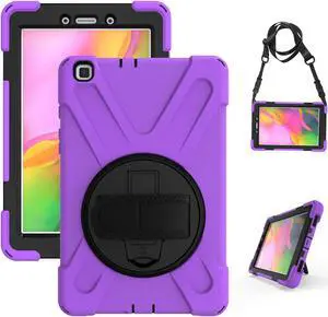 Galaxy Tab A 8.0 2019 Case Model SM-T290 SM-T295 Heavy Duty Shockproof Protective Case Cover with 360 Rotating Kickstand Hand Strap Shoulder Strap for Samsung Galaxy Tab A 8.0 2019 Without S Pen