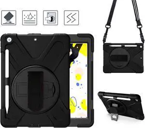 New iPad 10.2 Case 2019 iPad 7th Generation Case Cover with Pencil Holder / Rotatable Stand / Hand Strap and Shoulder Belt Shockproof Case for iPad 10.2 inch 2019 Tablet A2197 A2198 A2200