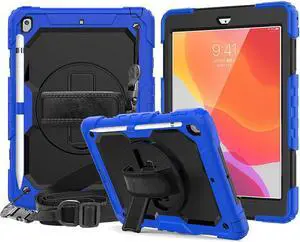 New iPad 10.2 2019 Case [Built-in Screen Protector] 3 Layer Heavy Duty Shockproof Rugged Protective Cover with Hand and Shoulder Straps for iPad 7th Generation 2019 Case 10.2 inch