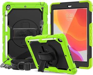 New iPad 10.2 2019 Case [Built-in Screen Protector] 3 Layer Heavy Duty Shockproof Rugged Protective Cover with Hand and Shoulder Straps for iPad 7th Generation 2019 Case 10.2 inch