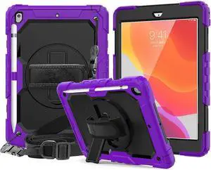 New iPad 10.2 2019 Case [Built-in Screen Protector] 3 Layer Heavy Duty Shockproof Rugged Protective Cover with Hand and Shoulder Straps for iPad 7th Generation 2019 Case 10.2 inch