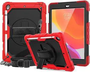 New iPad 10.2 2019 Case [Built-in Screen Protector] 3 Layer Heavy Duty Shockproof Rugged Protective Cover with Hand and Shoulder Straps for iPad 7th Generation 2019 Case 10.2 inch