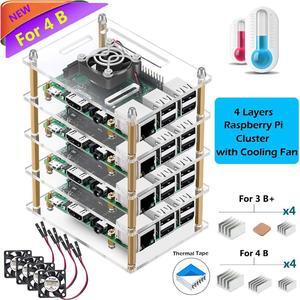Raspberry Pi 4 B Cluster Case Raspberry Pi 4 Case with Cooling Fan and Raspberry Pi 4 Heatsink for Raspberry Pi 4 Model B 3 B+ Pi 3 B Pi 2 B Pi B+ - 4-Layers
