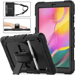 Werleo Samsung Galaxy Tab A 10.1 2019 Case T510 T515 Cover Three Layer Hybrid Drop Protection Case with 360 Rotating Stand / Hand Strap & Stylus Pencil Holder for Samsung Galaxy Tab A 10.1 inch