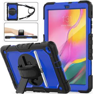 Werleo Samsung Galaxy Tab A 10.1 2019 Case T510 T515 Cover Three Layer Hybrid Drop Protection Case with 360 Rotating Stand / Hand Strap & Stylus Pencil Holder for Samsung Galaxy Tab A 10.1 inch