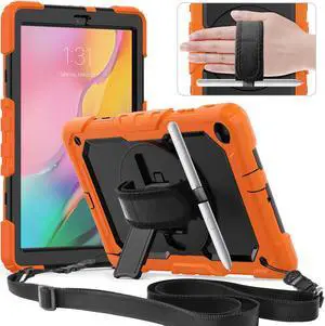 Werleo Samsung Galaxy Tab A 10.1 2019 Case T510 T515 Cover Three Layer Hybrid Drop Protection Case with 360 Rotating Stand / Hand Strap & Stylus Pencil Holder for Samsung Galaxy Tab A 10.1 inch