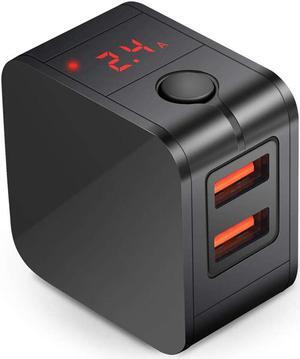 USB Wall Charger Werleo Digital Travel Charger Fast Charging 2.4A Dual USB Port Charge Power Adapter with LED Display IC Smart Explosion Protection and Foldable Plug for iPhone Android Power Bank