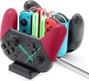 Controller Charger Dock for Nintendo Switch 6 in 1 Charging Station for Nintendo Switch Joy-Con Controllers and Pro Controllers Black