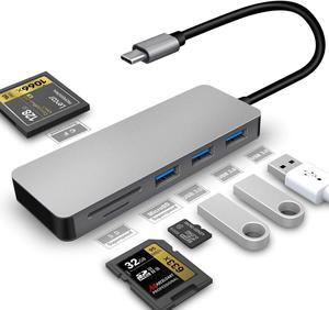 USB C hub CF SD TF Card Reader Multi-Port Type C Adapter Thunderbolt 3 Port for MacBook Air 2018 MacBook Pro 2016-2018 ChromeBook Surface Go and XPS Aluminium with LED Indicator