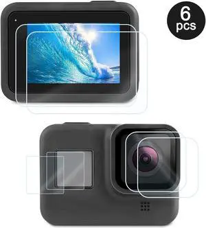 Screen Protector for GoPro Hero 8 Black 4pcs Ultra Clear Tempered Glass Screen Protectors + 2pcs Display HD Protective Films Lens Protector Accessories