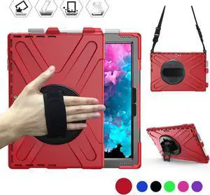 Microsoft Surface Pro 7 / Pro 6 / Pro 5 / Pro 2017 / Pro 4 / Pro LTE Case Protective Rugged Cover Case with Pen Holder Hand Strap Rotating Kickstand Shoulder Strap Rugged Shockproof Silicone Case