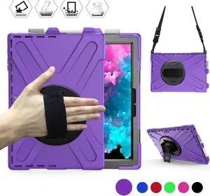 Microsoft Surface Pro 7 / Pro 6 / Pro 5 / Pro 2017 / Pro 4 / Pro LTE Case Protective Rugged Cover Case with Pen Holder Hand Strap Rotating Kickstand Shoulder Strap Rugged Shockproof Silicone Case
