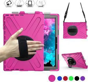 Microsoft Surface Pro 7 / Pro 6 / Pro 5 / Pro 2017 / Pro 4 / Pro LTE Case Protective Rugged Cover Case with Pen Holder Hand Strap Rotating Kickstand Shoulder Strap Rugged Shockproof Silicone Case