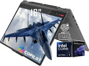 Lenovo Yoga 7i 16" AI Powered 2-in-1 FHD+ Touchscreen Laptop, Intel 12-Core Ultra 7 155U (Beat i7-1355U), 16GB LPDDR5X RAM 1TB SSD, Backlit KB, FHD IR Webcam, Fingerprint Reader, AI Copilot, Win11 Pro