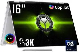 HP OmniBook 7 16" 2-in-1 AI Powered Laptop, 3K OLED Touchscreen Display, Intel Evo 8-Core Ultra 7 258V(>Ultra 9 185H), 32GB LPDDR5X 1TB SSD, WiFi 7, Backlit KB, W/ S Pen, Win11 Home