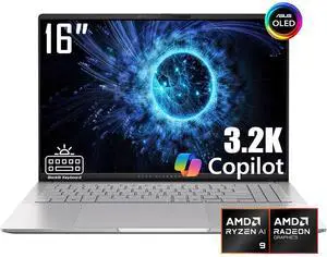 ASUS Vivobook S16 Copilot Business Laptop, 16" 3.2K OLED 120Hz Display, 10-Core AMD Ryzen AI 9 365, 32GB LPDDR5X RAM 2TB SSD, AMD Radeon 880M Graphics, Wi-Fi 6E, 1-Zone RGB Backlit KB, Win11 Home