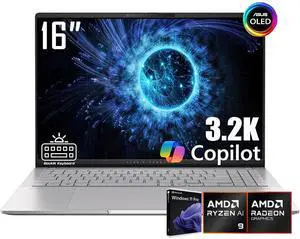 ASUS Vivobook S16 Copilot Business Laptop, 16" 3.2K OLED 120Hz Display, 10-Core AMD Ryzen AI 9 365, 32GB LPDDR5X RAM 2TB SSD, AMD Radeon 880M Graphics, Wi-Fi 6E, 1-Zone RGB Backlit KB, Win11 Pro