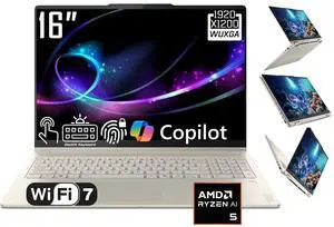 Lenovo Yoga 7 2-in-1 Copilot+PC Laptop, 16" WUXGA Touchscreen Display, AMD Ryzen AI 5 340(Beat Intel Core Ultra 5 125H), 16GB LPDDR5X RAM 2TB SSD, Backlit Keyboard, Fingerprint Reader, Win11 Home