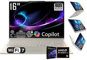 Lenovo Yoga 7 2-in-1 Copilot+PC Laptop, 16" WUXGA Touchscreen Display, AMD Ryzen AI 5 340(Beat Intel Core Ultra 5 125H), 16GB LPDDR5X RAM 2TB SSD, Backlit Keyboard, Fingerprint Reader, Win11 Pro