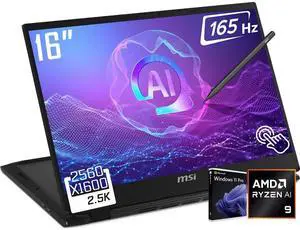 MSI Summit A16 AI+ 2-in-1 Business Laptop, 16 WQXGA 165Hz Touchscreen Display, AMD Ryzen AI 9 365 with 50 NPU TOPS, Radeon Graphics, 32GB LPDDR5X 1TB NVMe SSD, 360 Flip, Win 11 Pro with MSI Pen