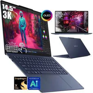 Lenovo Yoga Slim 7X Business Laptop, 14.5" Touchscreen OLED 3K (2944 x 1840) 90Hz 1000 nits Display, Snapdragon X Elite X1E-78-100 12-core, 16GB LPDDR5X / 512GB SSD, Backlit KB, WiFi 7, Win 11 Home Lenovo Yoga Slim 7X Business Laptop, 14.5" Touchscreen OLED 3K (2944 x 1840) 90Hz 1000 nits Display, Snapdragon X Elite X1E-78-100 12-core, 16GB LPDDR5X / 512GB SSD, Backlit KB, WiFi 7, Win 11 Home
