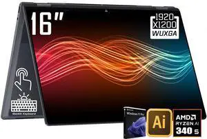 HP OmniBook X 2-in-1 Business AI Laptop, 16" 2K IPS Touchscreen 400 Nits Display, AMD Ryzen AI 5 340 (Up to 4.8GHz), 16GB LPDDR5X 1TB PCIe 4.0 SSD, Wi-Fi 6E, Backlit Keyboard, Win 11 Pro