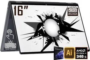 HP OmniBook X 2-in-1 Copilot PC Laptop, 16" 2K IPS Touchscreen 400 Nits Display, AMD Ryzen AI 5 340 (Beat Core i5-1335U), 16GB LPDDR5X 512GB PCIe 4.0 SSD, Wi-Fi 6E, Backlit Keyboard, Win 11 Pro